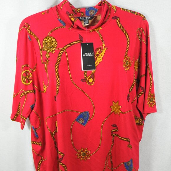 Lauren Ralph Lauren Women’s Plus Size 2X Red Nautical Turtleneck Top Blouse NWT - Picture 7 of 10